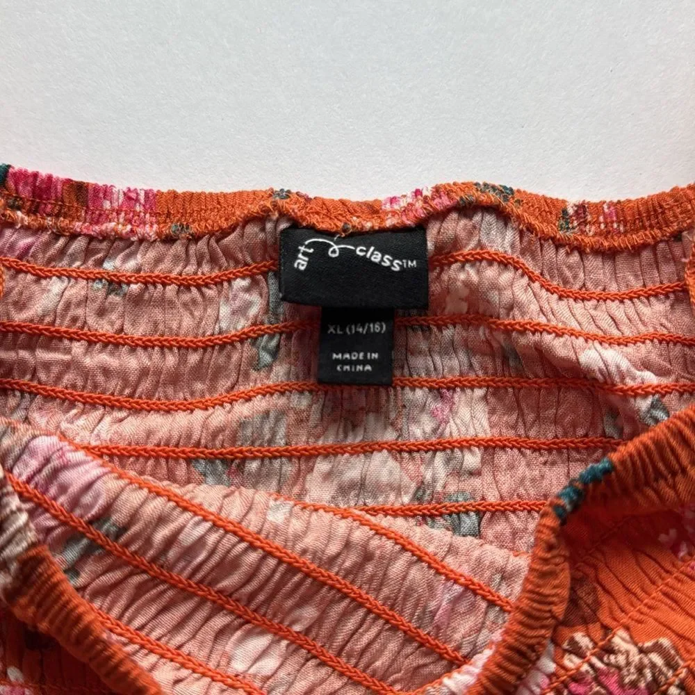Art Class Girls Sweet Potato Orange Floral Dress Size XL (14/16)